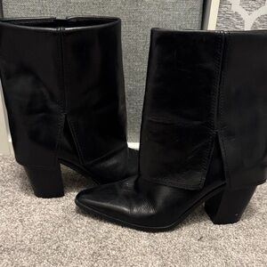 Vince Camuto Black Pointed-Toe Mid-Calf Heeled Boots